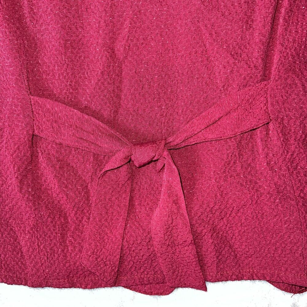 Ship N Shore Vintage 80s Womens L Blouse Red Button Up Rayon Top Back Bow Tie - Picture 8 of 9